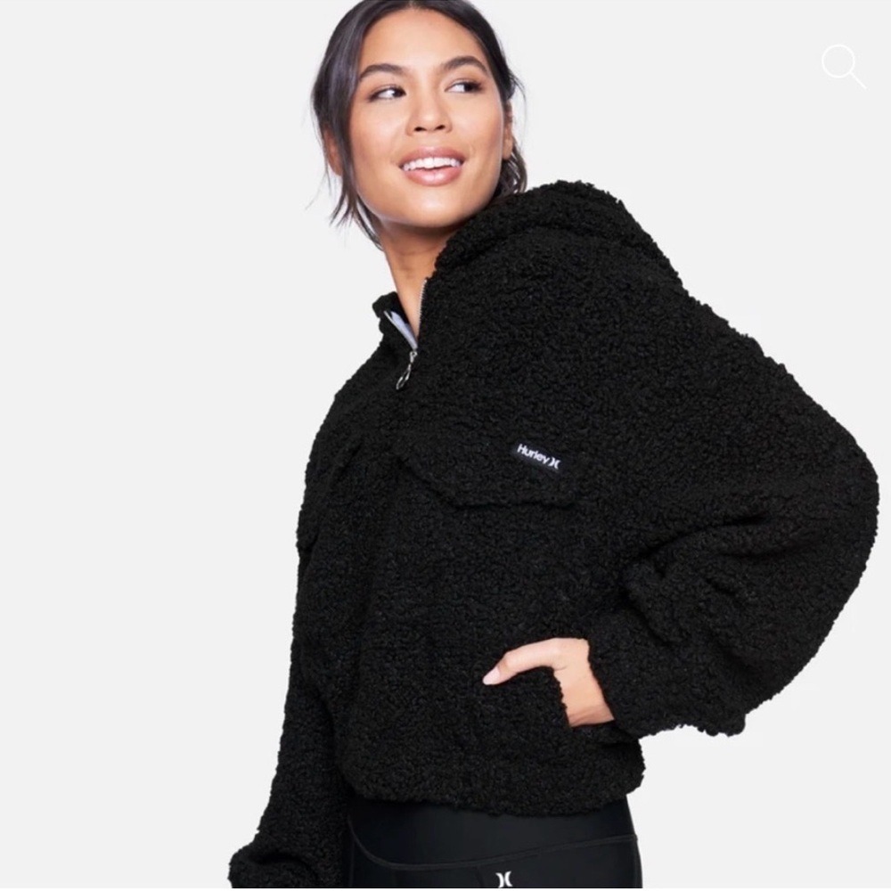 Hurley Women's Cozy Black Teddy Jacket-size large - Picture 4 of 7